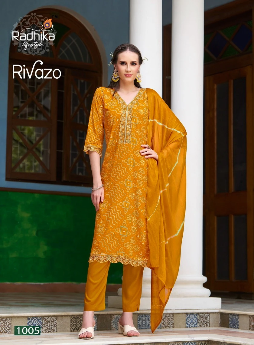Radhika Lifestyle Rivazo Vol 1 Heavy Rayon Foil Print Wholesale Readymade Salwar Suit Catalog — Wholesale Readymade Suit, MPA wholesale from Surat - Gallery Image 2